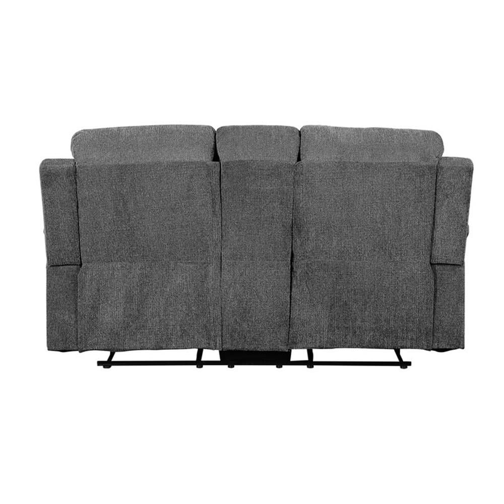 ACME Kalen Chenille Motion Reclining Loveseat with Console in Gray