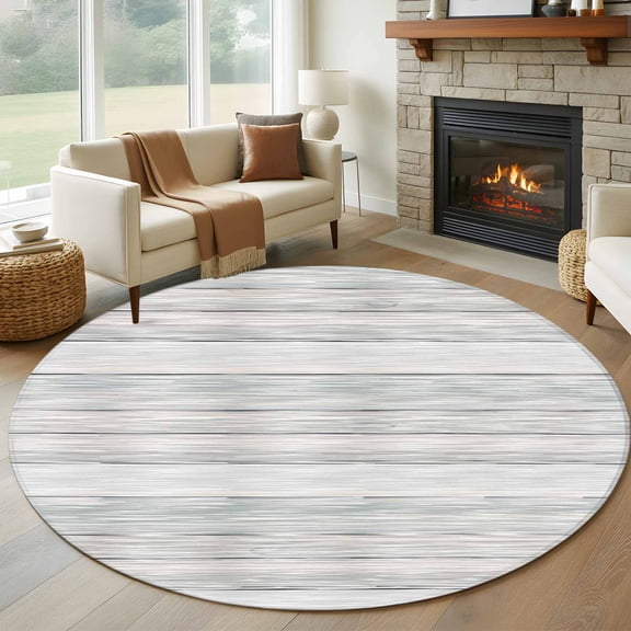 Round Rug 5Ft Washable Non-Slip, Gray Wood Circle Area Rugs for Living Room Bedroom, Modern Art Retro Grey Wooden Textures Indoor Floor Mats Carpet Runner for Home Decor Aesthetic