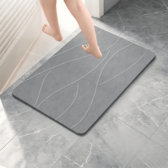 Diatomaceous Earth Bath Mat, Non-Slip Super Absorbent Stone Shower Mat for Bathroom Floor, Quick Drying Natural Diatomite, Easy to Clean, 23.6" x 15.4", Gray