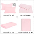 thumbnail image 4 of 5 Pieces Toddler Bedding Set Ultra Soft and Breathable Toddler Sheet Set - Includes Comforter, Flat Sheet, Fitted Sheet and Pillowcase - pink, 4 of 8