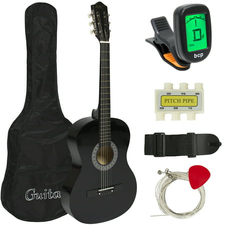 Best Choice Products 38in Beginner Acoustic Guitar Starter Kit w/ Case, Strap, Digital E-Tuner, Pick, Pitch Pipe, Strings (Best Acoustic Guitar Tuner App)