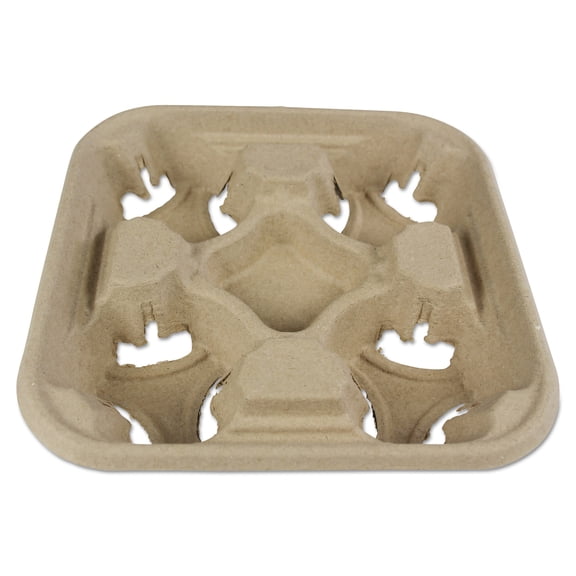 Boardwalk® Molded Fiber Cup Tray, 8-32 Oz, Four Cups, 300/carton