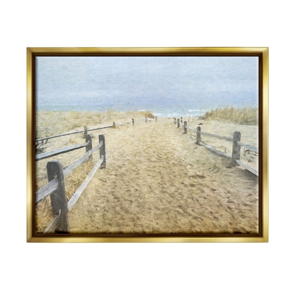 Stupell Industries Sandy Footprints Beach Boardwalk Coastal Painting Gold Floater Framed Art Print Wall Art