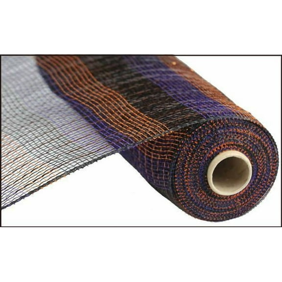 10 inch x 30 feet Deco Mesh Halloween Stripe Mesh Ribbon (10 Inch x 30 feet, Black Orange Purple)
