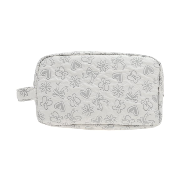 Unique Bargains 1 Pc Compact Rectangle Hearts Makeup Bag for Travel Large Gray Polyester