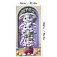 thumbnail image 3 of YaoZQ Easter Rabbit Door Banner, Cute Bunny Trio Stack on Purple Background with Wreath, Spring Party Front Door Decoration, Purple, 35 x 71 in, 3 of 7