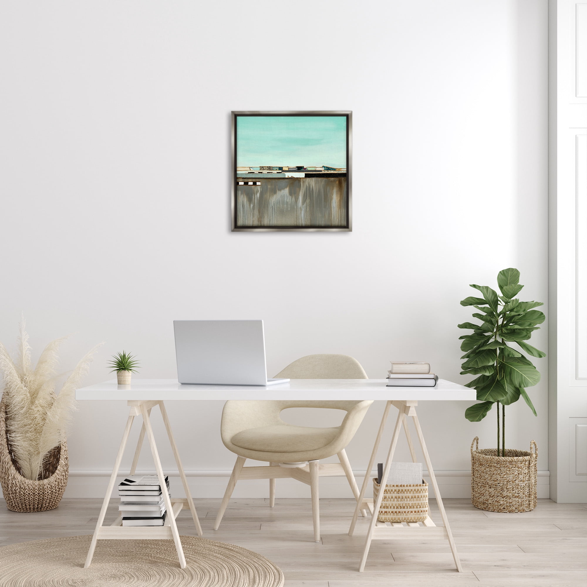 Stupell Industries Unique Urban Landscape Collage Abstract Painting Gray Floater Framed Canvas Art Print Wall Art, 25 x 25
