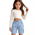 thumbnail image 5 of Grblisyd Girls Cargo Shorts Drawstring High Waisted Wide Leg Solid Color Bermuda Short Casual Hiking Pants with Pockets Kids, 5 of 6