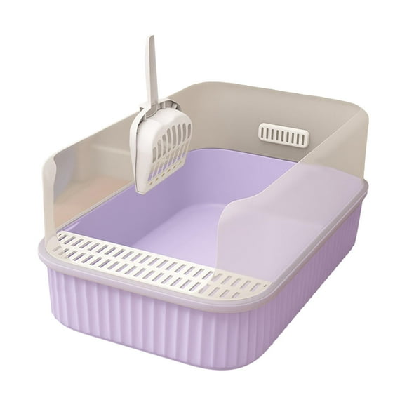 Caja de arena para gatos con tapa abierta, bandeja de arena para gatos con pala para arena para gatos, mascota grande Violeta