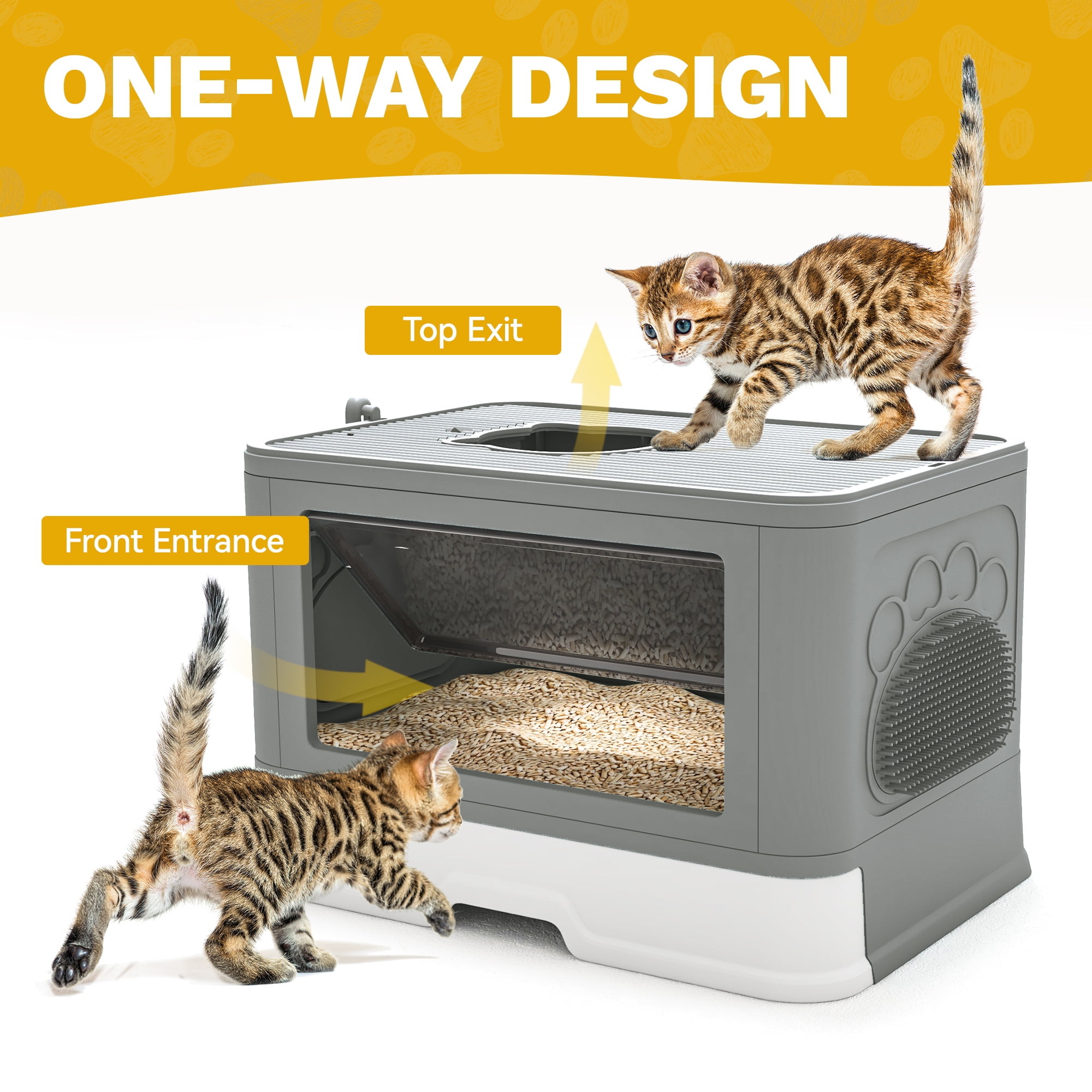 Dextrus Large Enclosed Cat Litter Box with Lid Drawer Type Easy to Clean,with Litter Scoop,Gray