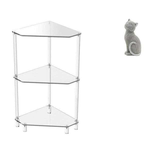 Mesa auxiliar de esquina,Mesa auxiliar de esquina de acrílico de 3 niveles,Mesa auxiliar pequeña para sala de estar,dormitorio y baño,Figura de escritorio,Estatua de gato,linda