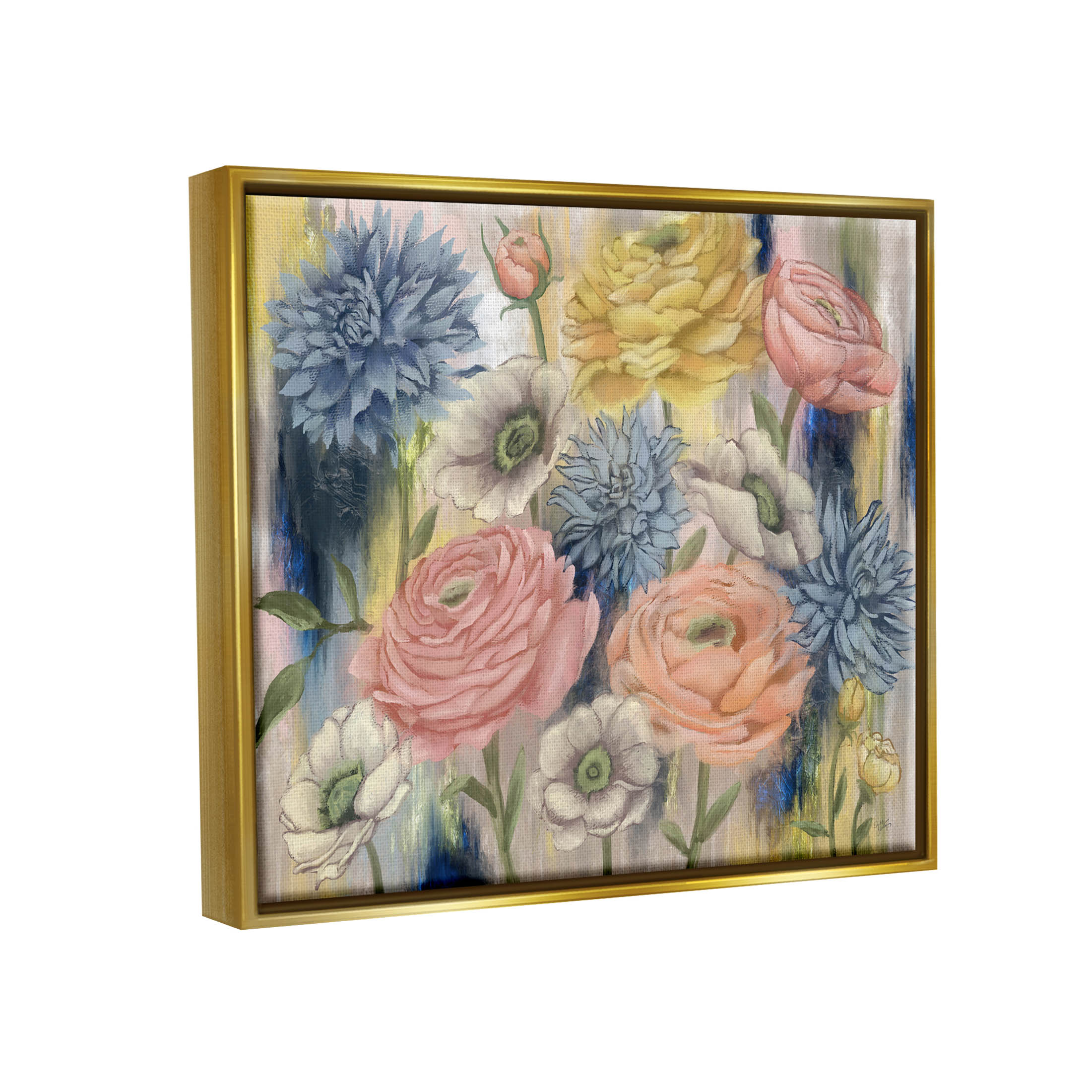 Stupell Industries Modern Mixed Flower Blooms Graphic Art Metallic Gold Floating Framed Canvas Print Wall Art, Design by Elizabeth Medley