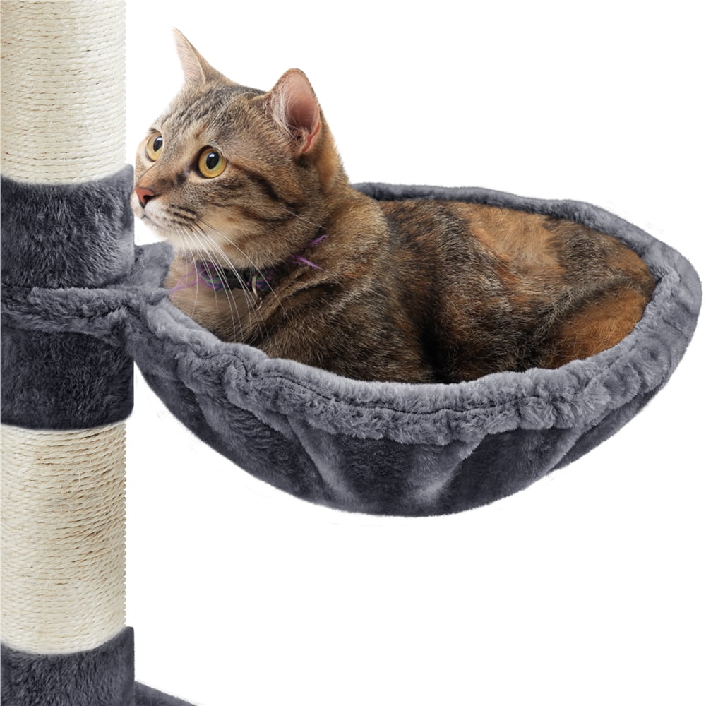 Yaheetech 79'' Multilevel Cat Tree with Basket Scratching Posts Ramp, Dark Gray & White