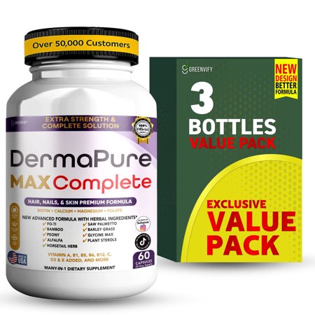 GreenVify DermaPure Max Complete Dietary Supplement Capsules – Skin Health Nutritional Supplement for Adults – Easy-to-Swallow Capsules