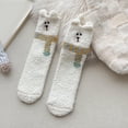 thumbnail image 3 of Women's Plush Animal Socks 3D Ears & Scarf Design Cozy Fleece Non-Shedding Socks Warm Thickened Floor Socks Cute Comfy Indoor Lounge Socks, 3 of 4