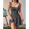 thumbnail image 4 of Women'S Boho Floral Dress Romper Spaghetti Strap Smocked Dress Black XS, 4 of 7