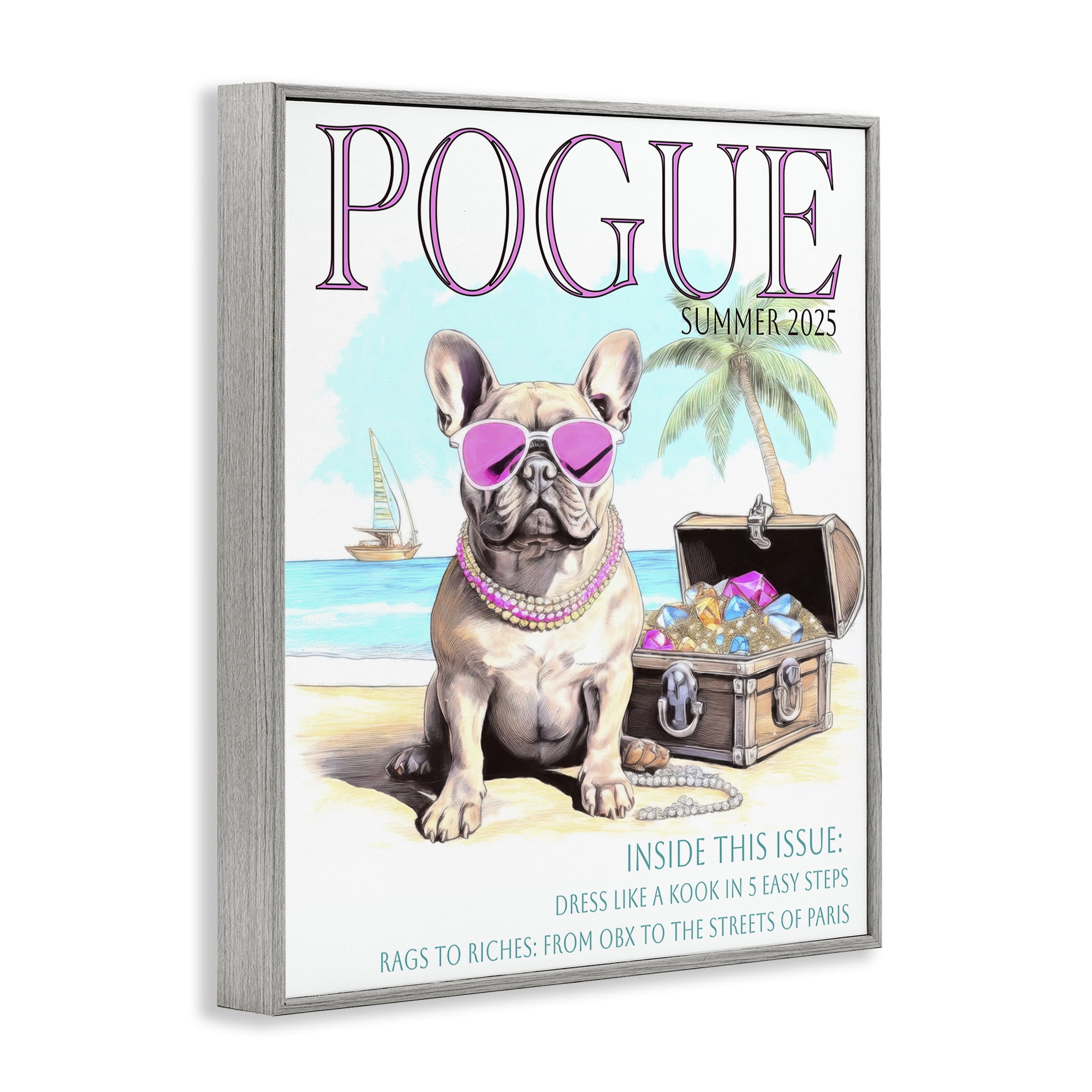 Stupell Industries Pogue Summer Dog Fashion Gray Framed Giclee Art, design by Grotto Studios