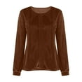 thumbnail image 4 of Womens Dressy Tops Soft Velvet Crew Neck Long Sleeve Elegant Shirts with Pleats Solid Color Casual Party Blouses (2XL, Coffee), 4 of 7