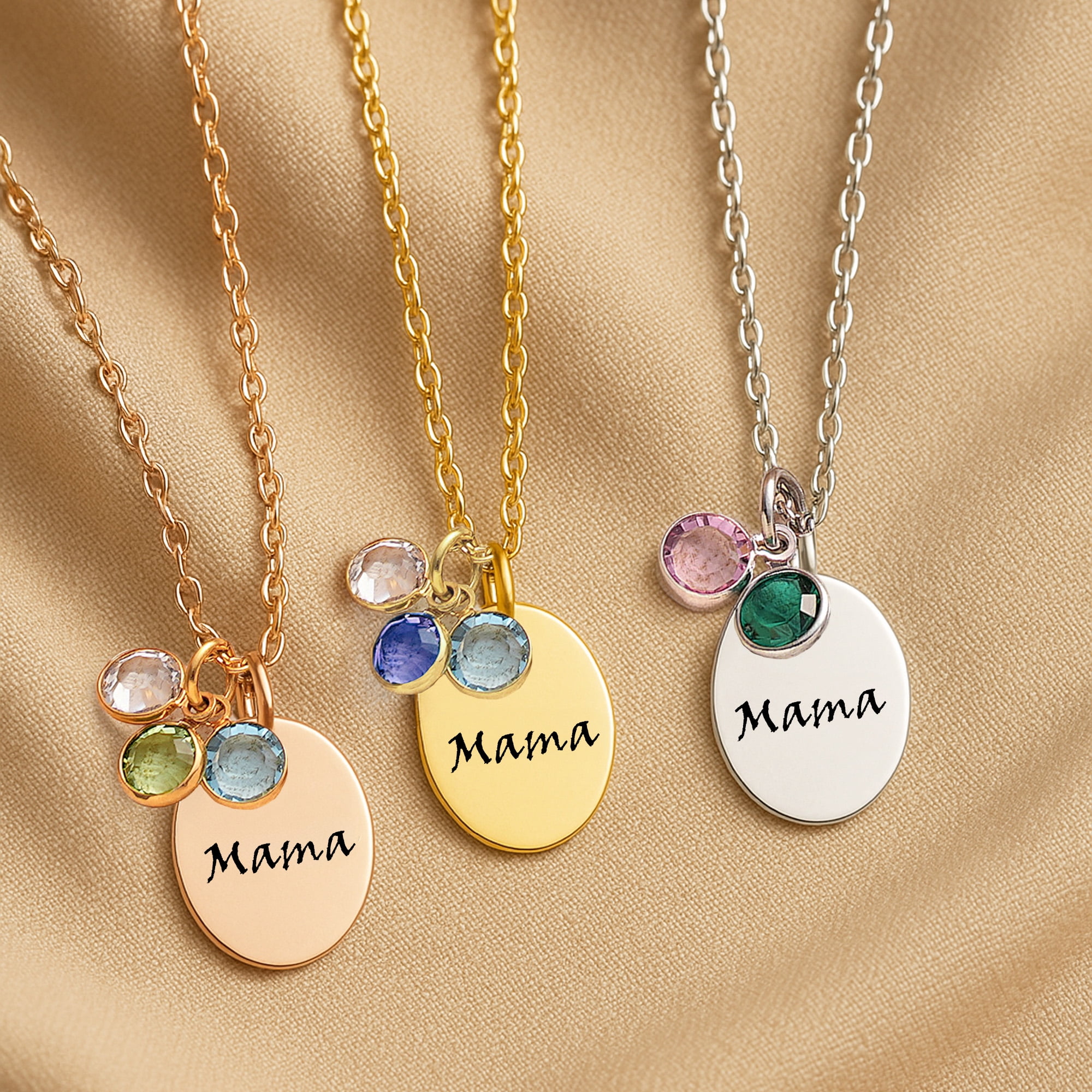 Mama Family Necklace Personalized With Kids Birth Month Birthstones - Mom Necklace Mother Child Gemstones - Mommy Gifts from Kids - Custom Mama Jewelry with Birth Stone Charms - Mother's Day Gifts