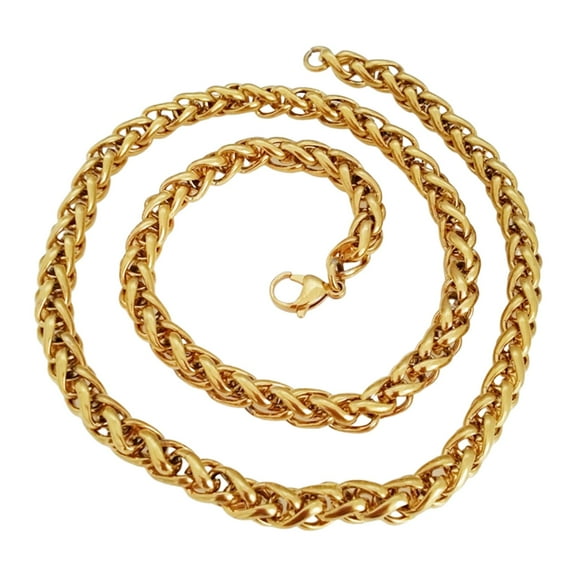 Infinique Creations - 18K Gold Plated Stainless Steel Wheat Braided Chain Bracelet Necklace 3mm - 8mm