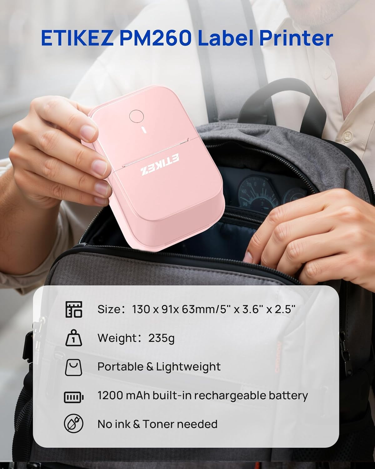 PM260 Label Maker Machine with Tape, 2 Inch Label Tape Maker Bluetooth Label Printer, Inkless Portable Label Maker, Pink