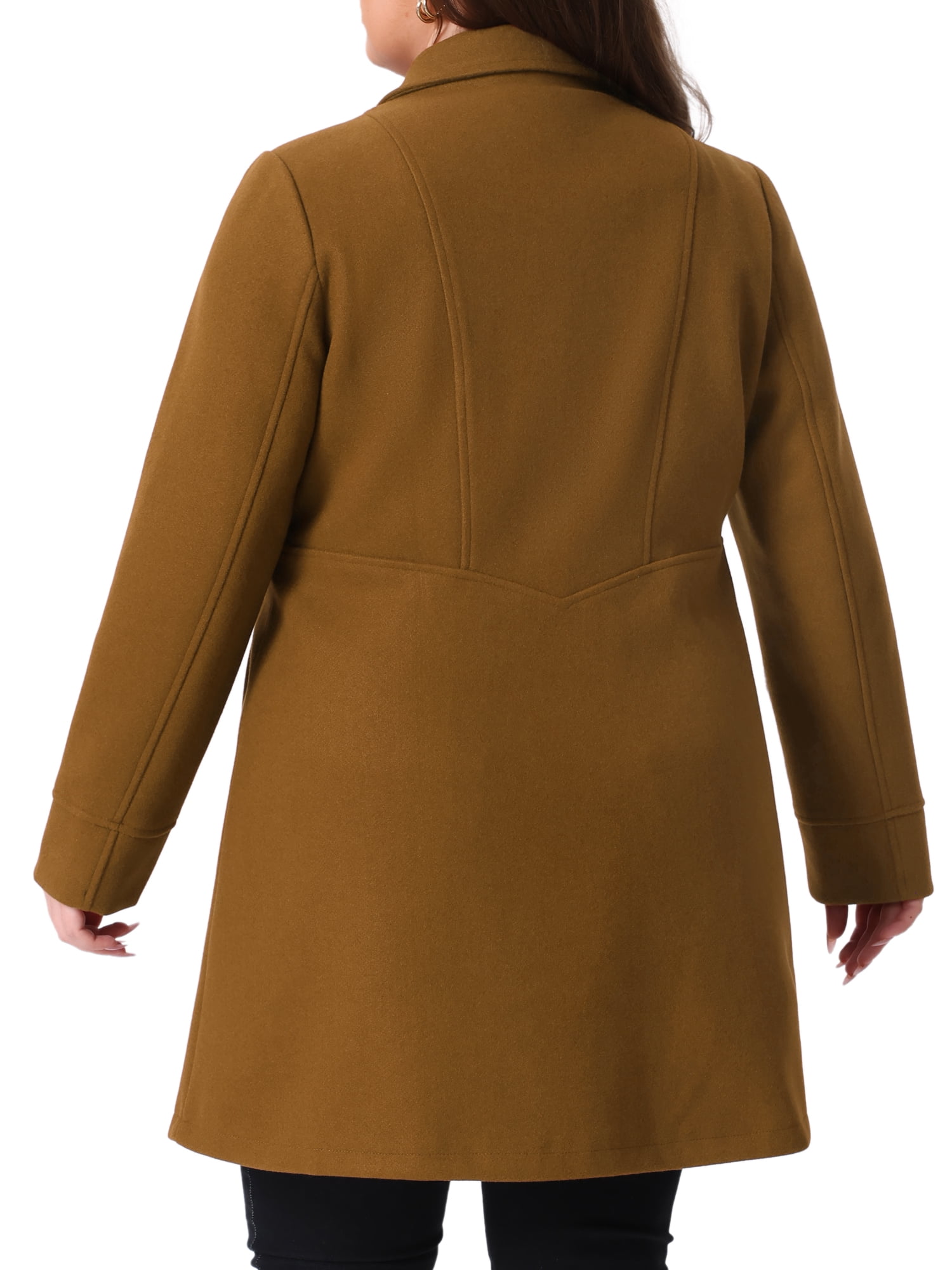 DARING DIVA Women's Plus Size Turn Down Collar Double Breasted A Line Coat 2X Deep Brown