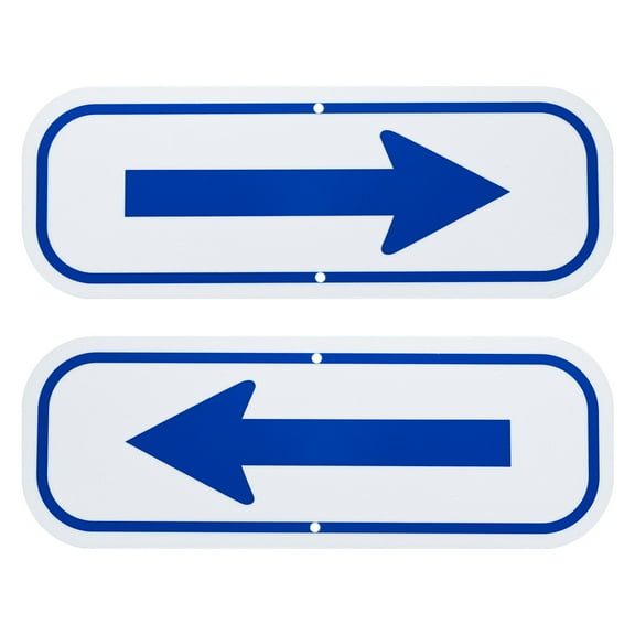 Uxcell 2-Pack Blue Arrow Signs, 9.84 x 3.54 Aluminum Reflective One-way Arrow Sign for Outdoor Lawn Garden Decorations, Street Sign [White/Blue]