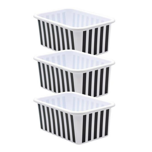 Teacher Created Resources TCR20400-3 Bac de Rangement en Plastique, Rayures Noires et Blanches - Petit - Lot de 3