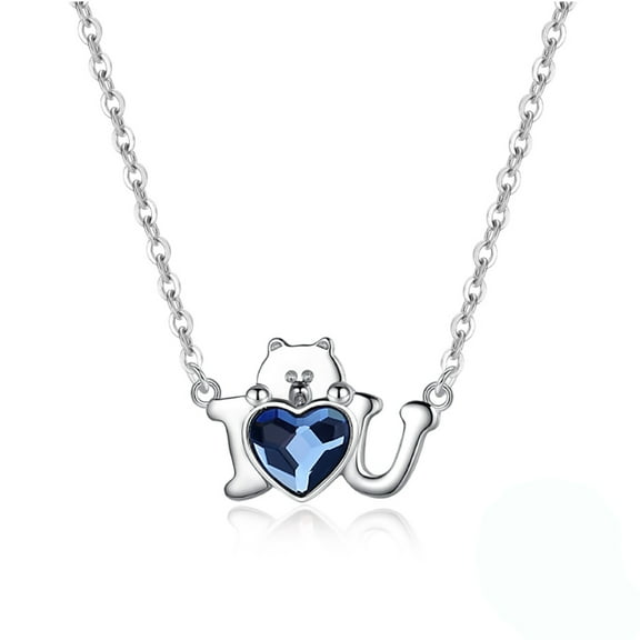 Teddy Bear I Love You Necklace for Women Blue Heart Cz Sterling Silver Ginger Lyne Collection