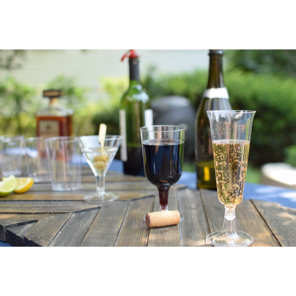 Crown Display 6 oz. Clear Plastic Wine Glasses, 2 Piece Stemmed Disposable Wine Cup - 40 Count