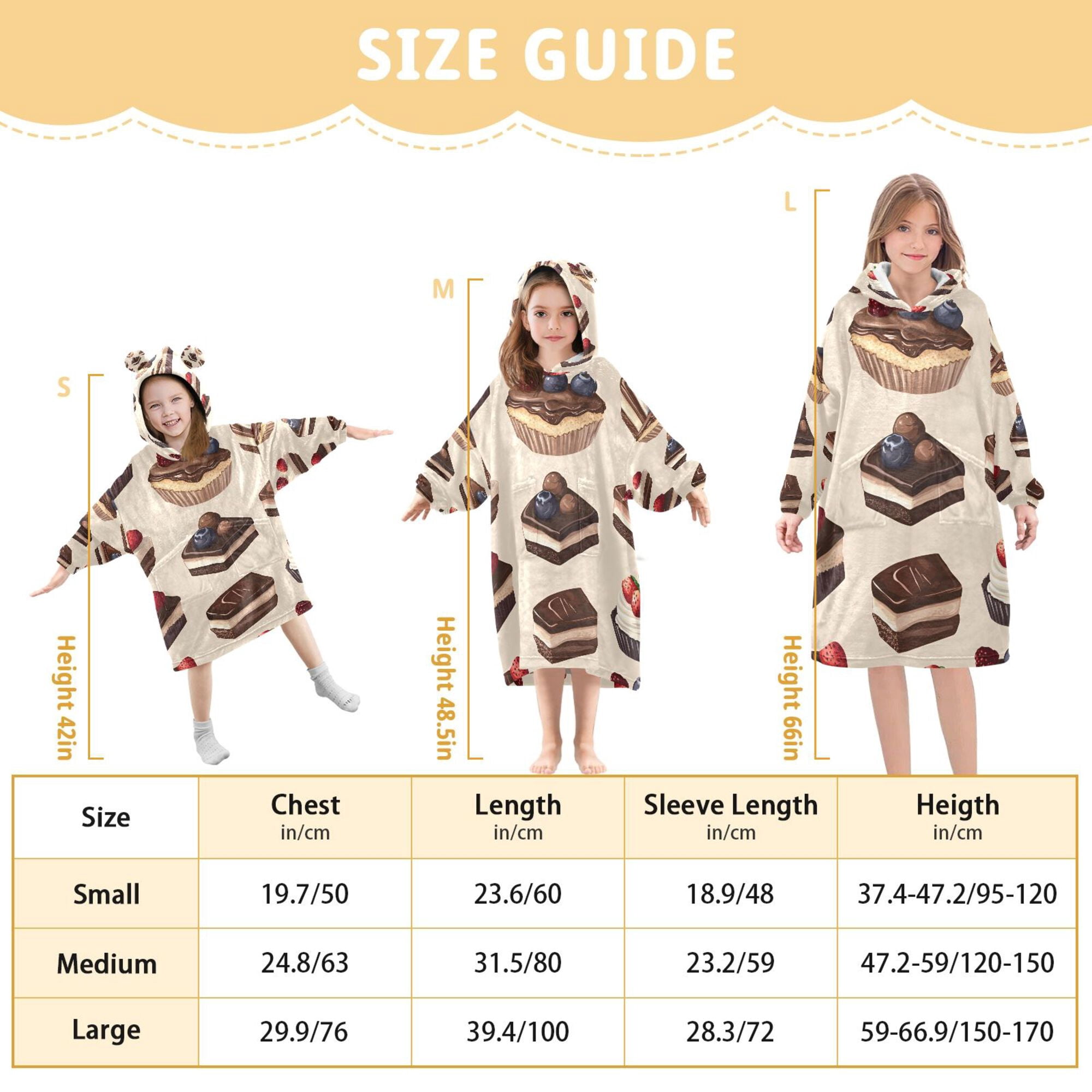 FORMRS Wearable Blanket Hoodie with Sleeves for Kids Cozy Flannel Sweatshirt, Blue Cakes