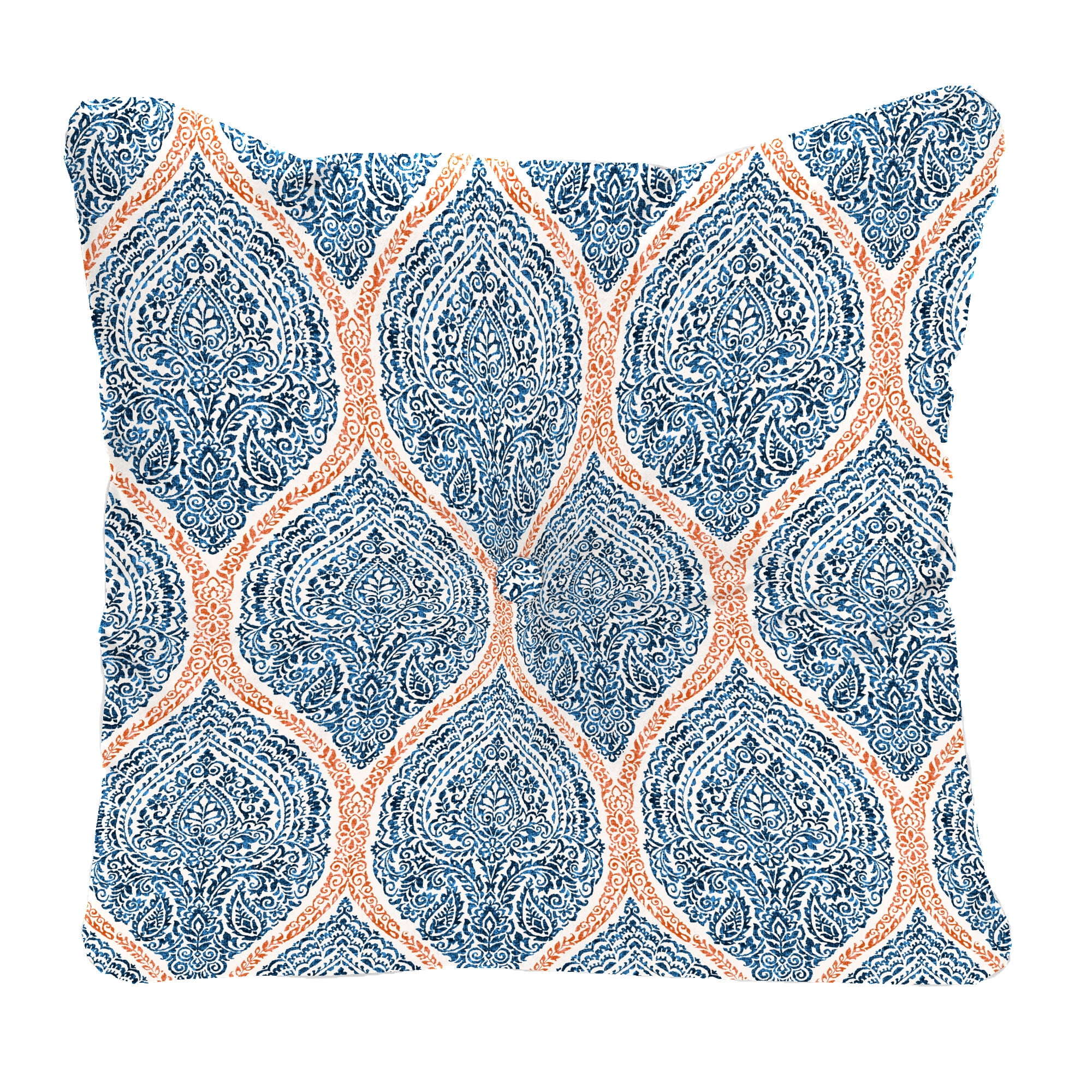 Jordan Manufacturing 24" x 24" Andorra Tiger Lily Navy Damask Square Tufted Outdoor Deep Seat Chair Back Cushion with Fabric Button (2 Pack)