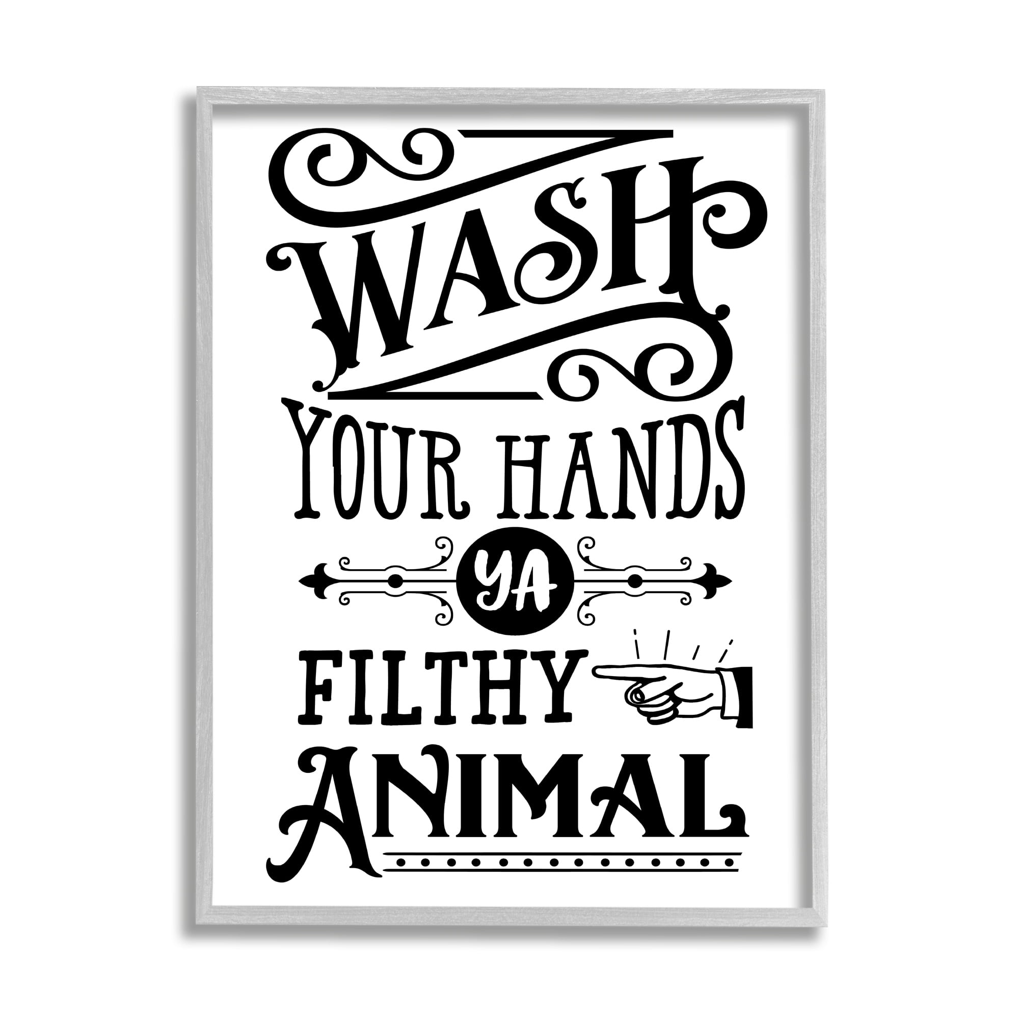 Stupell Industries Wash Your Hands Vintage Symbol Serif Typography Graphic Art Gray Framed Art Print Wall Art, Design by Lettered and Lined