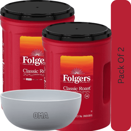 Folgers Classic Roast Ground Coffee Medium Roast Smooth Balanced Flavor 43.5 oz. With White Bowl By OMA