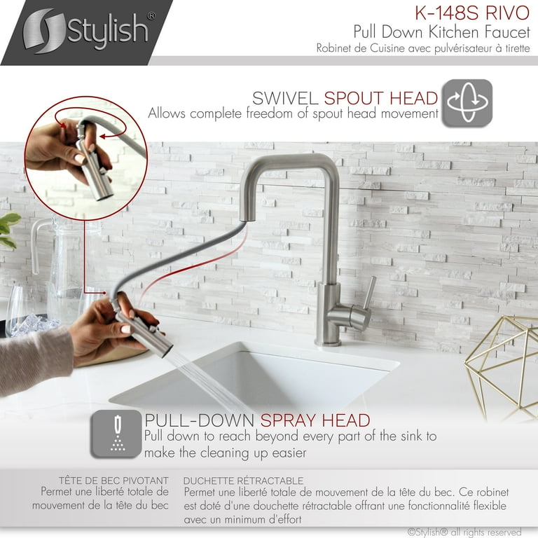 STYLISH Kitchen Sink Faucet Single Handle Pull Down Dual Mode Stainless Steel Finish K 148S