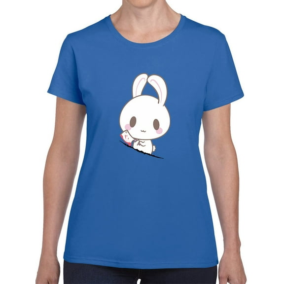 Kawaii Knife Bunny Funny Adult Graphic Women Royal Blue T-Shirt, Female Large