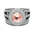 thumbnail image 4 of Large Wedding Ring Set Round Morganite Halo Diamond Ring 14K White Gold 3.20 Carat, 4 of 5