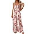 thumbnail image 3 of Costeam Womens Leaf Print Spaghetti Strap Jumpsuit Dual Side Hidden Hand Pockets Scoop Neck Elastic Loose Full Length Wide Leg Casual One Piece Outfit, 3 of 6