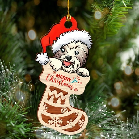 

Hueook Christmas Stocking 3Pcs 2022 Christmas New Pet Dog Wooden Pendant Decorative Articles Holiday Gift