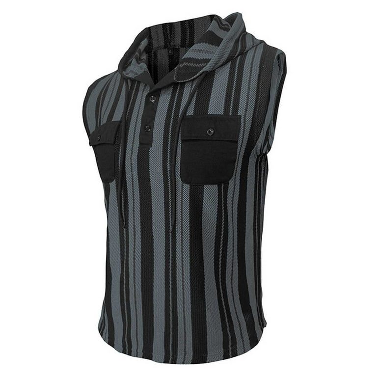 Men's Summer Fashion Striped Cuffless Hoodie With Pocket Sports