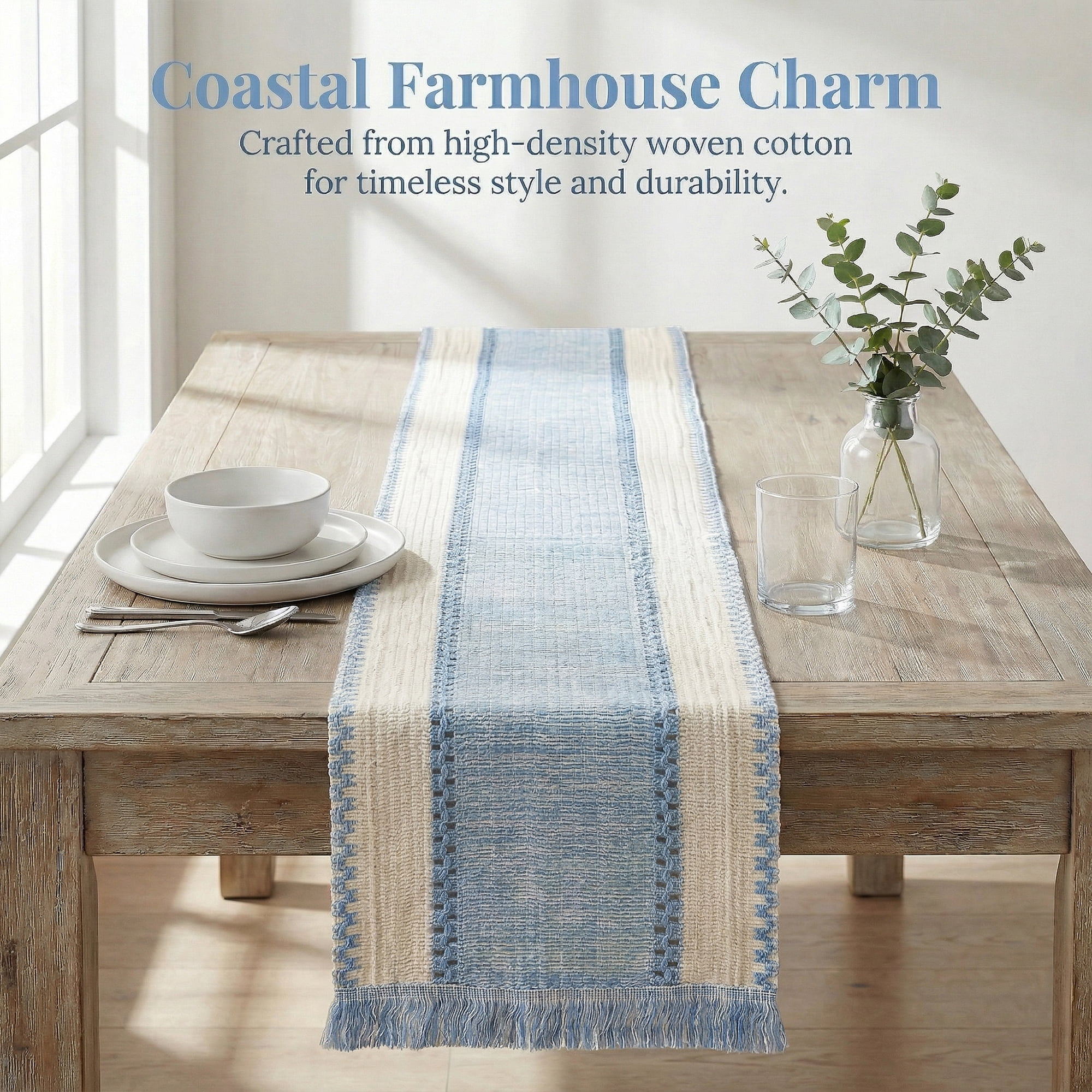 Unique Bargains Birthday Decorations Long Kitchen Runner with Tassel Light Blue 11.8x63in