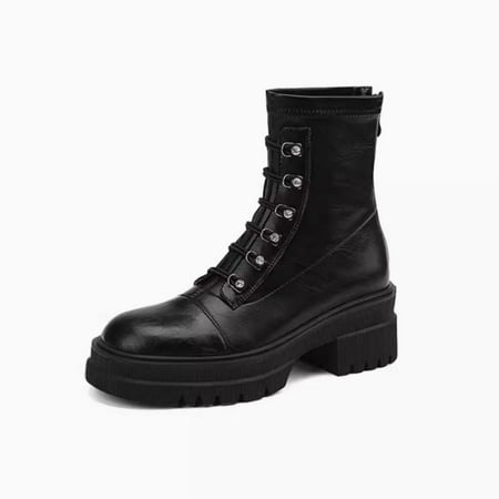 

Women s boots British style small man high heel thick heel short boots genuine leather soft leather thick sole large size 41-43 without velvet.