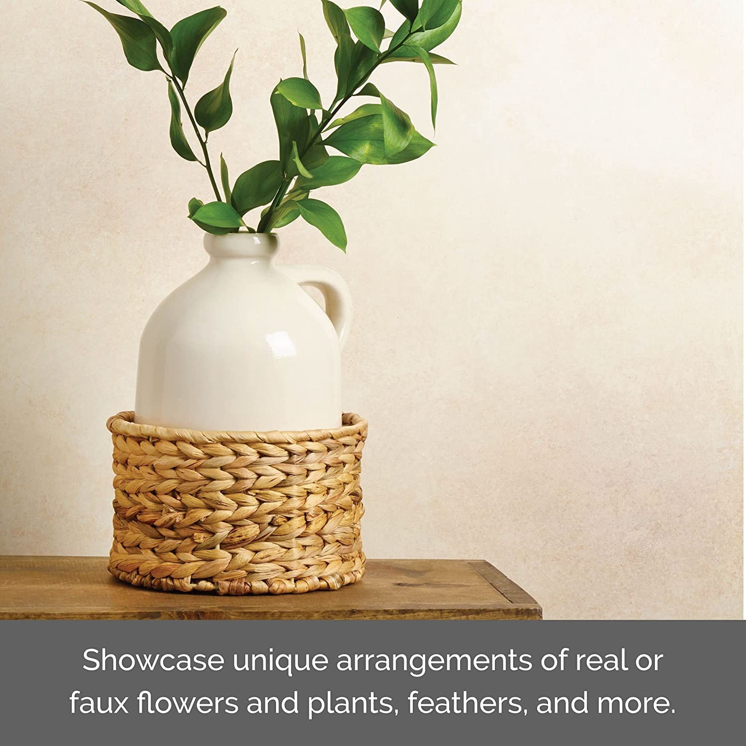 Elements Decorative Rattan Basket Vase Ceramic 7.48 x 7.48 x 9.45 inches White
