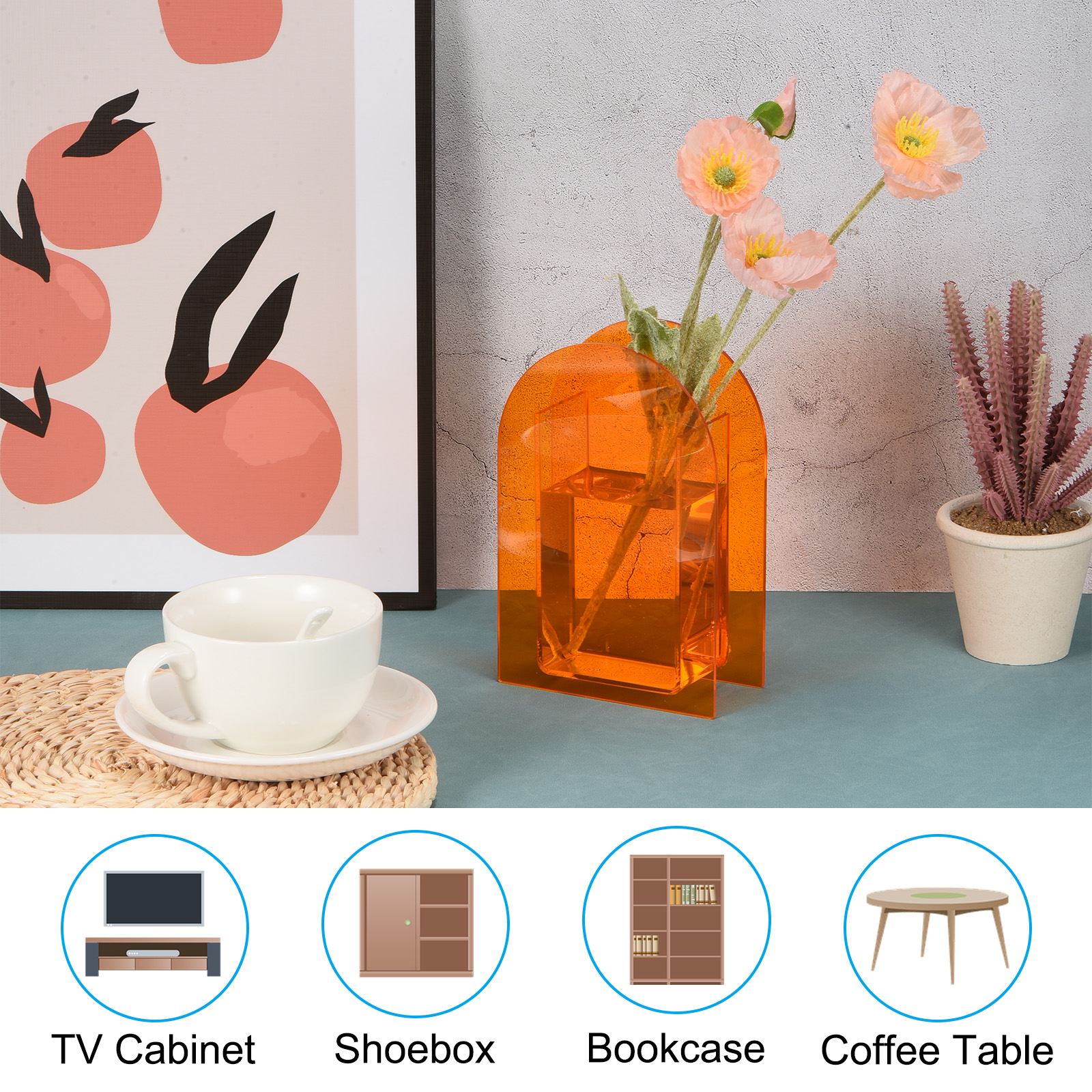 Unique Bargains Acrylic Arch Floral Vase Clear Geometric Vase for Table Centerpiece Orange