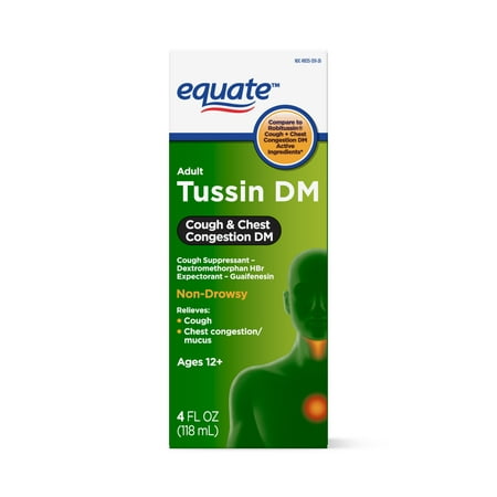 Equate Adult Tussin DM Cough & Chest Congestion Suppressant, 4 Fl (Best Otc Medicine For Cough And Chest Congestion)