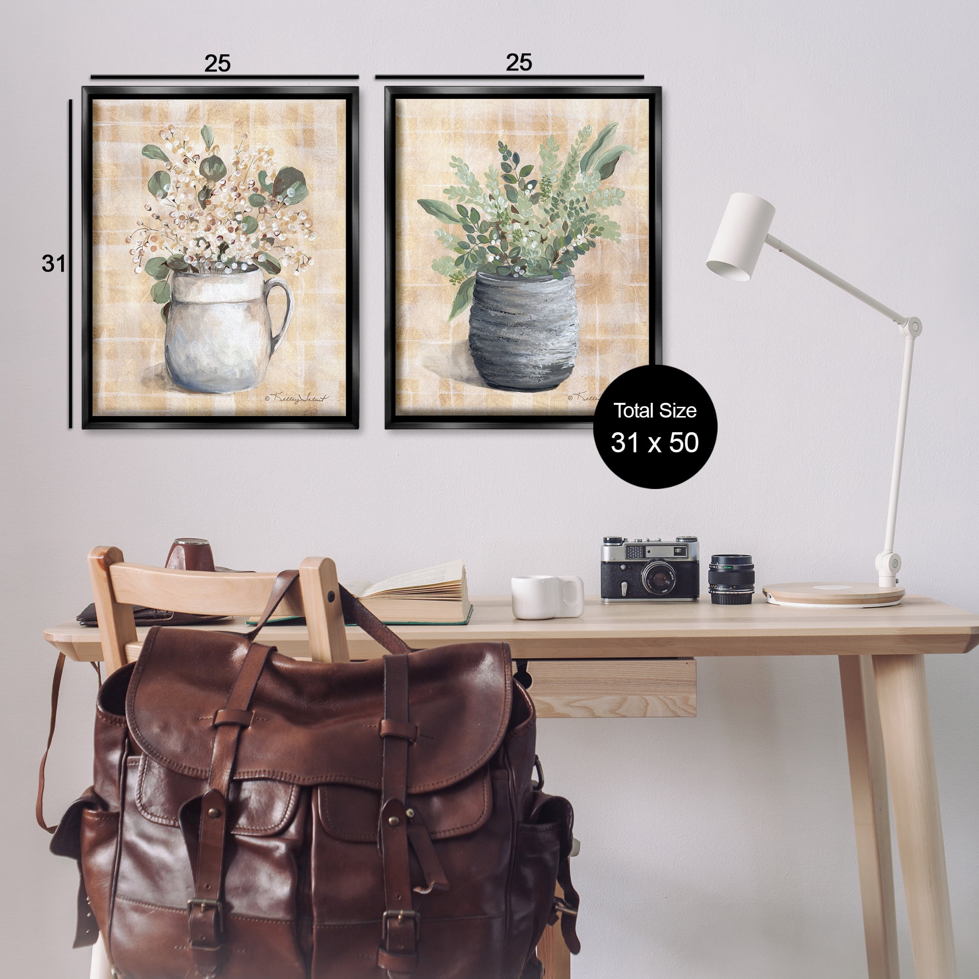 Stupell Industries Traditional Flowers Pitcher Pot Plants & Flowers Painting Black Floater Framed Canvas Art Print Wall Art, 31 x 25, Set of 2