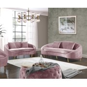 Glam Pink Velvet Sofa Set 2Pcs SERPENTINE 679Pink Meridian Contemporary Modern