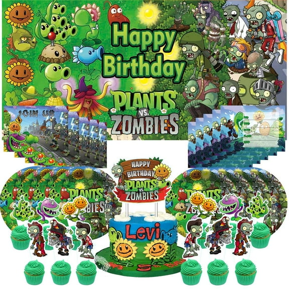 Plants vs Zombies Invite Invitation Cards Party Supplies Decor Decorations Banner Plates Background Backdrop