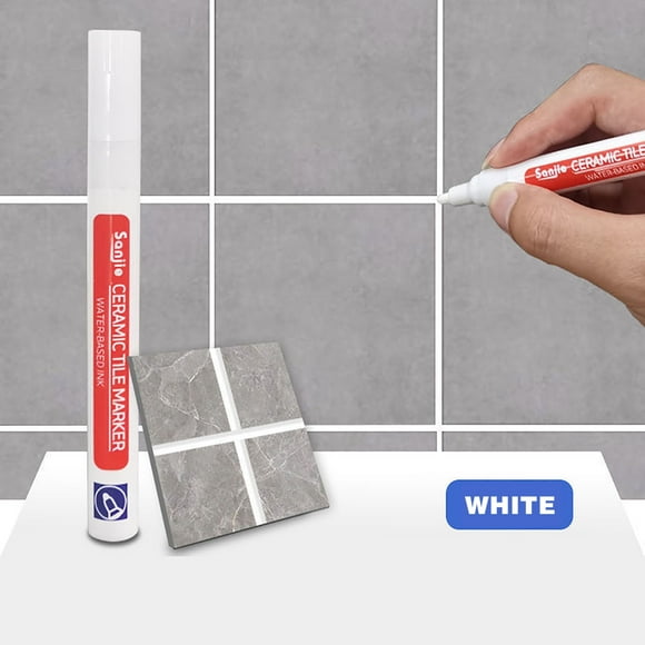 Grout Tile Pen for Bathroom Cleaning, All-Natural Grout Marker Pen, Grout Pen for Stain and Dirt Removal, Grout Styling Pen with Brush Tip. White