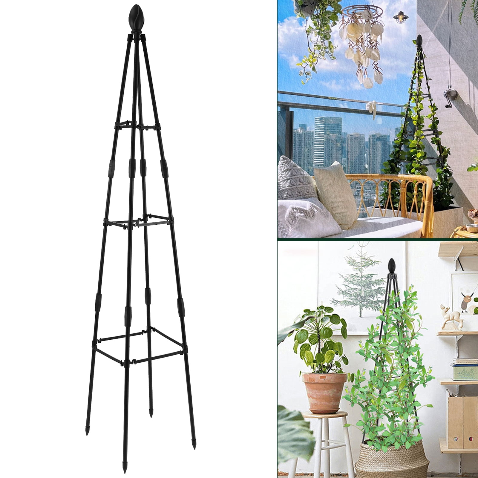 Grusce Garden Trellis Metal Garden Obelisk Supports Rustproof Flower Stand Trellis Adjustable Vegetables Obelisk Towers Cross Arm Design Plants Support Trellis for Tomato Cucumber